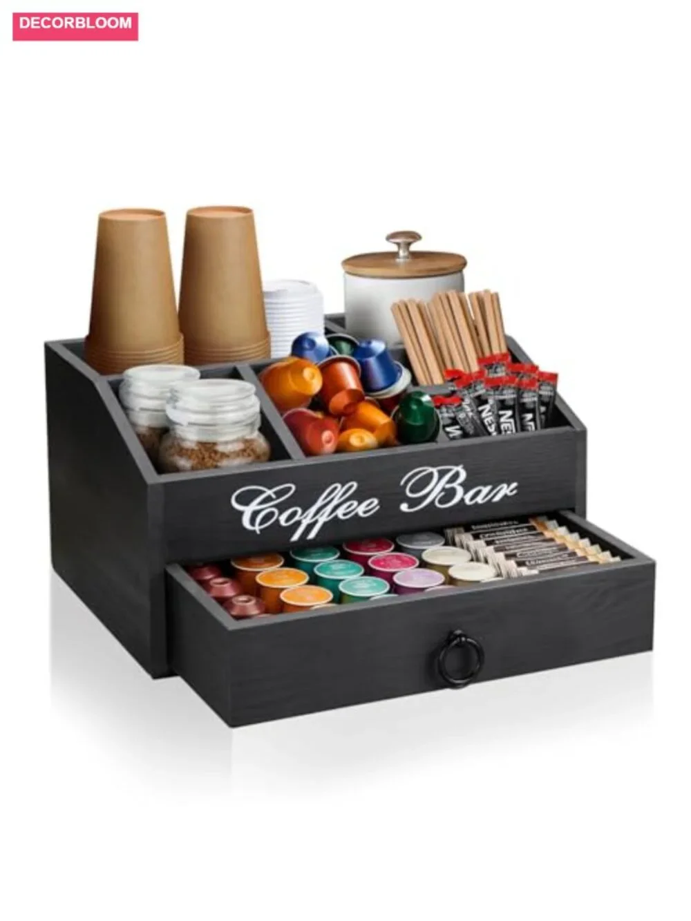 Farmhouse Coffee Station Organizer Pods Holder with Drawer